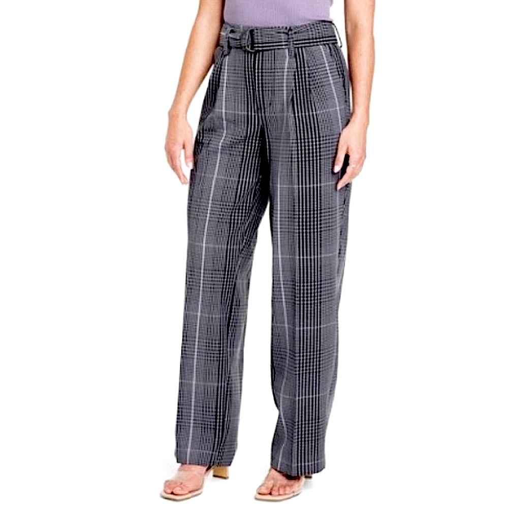 NWT ✅ A New Day ☑️ BELTED GREY BLACK PLAID DRESS PANTS ⭐️ SIZE 4